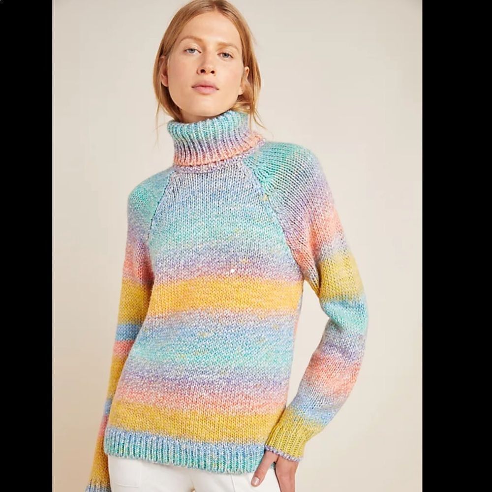 Anthropologie T. La Rainbow Ombre Turtleneck Knit Sweater - Picture 2 of 13